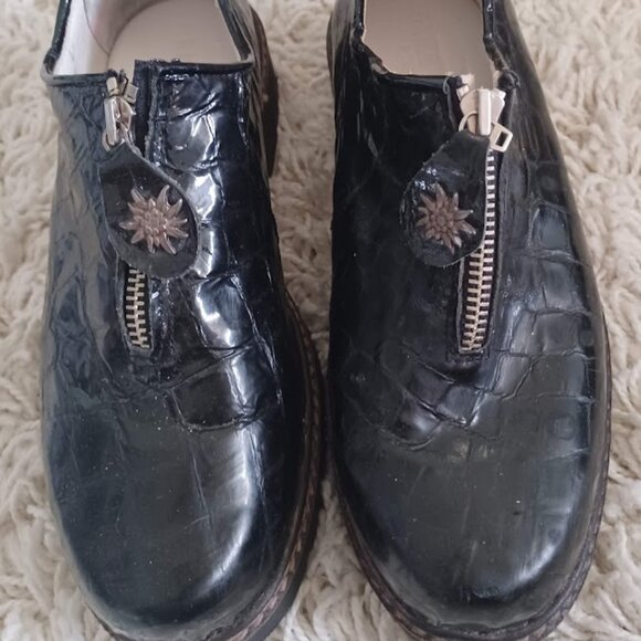 Geier Wally Austria Women’s 39 (US 8) Black Croc Patent Leather Zip Loafers Rare - Picture 1 of 12